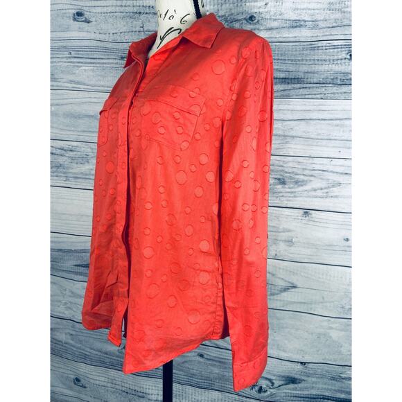 Chicos 0 Button Down Shirt Womens S Texture Dot Long Sleeve Collar Cotton - Picture 5 of 13
